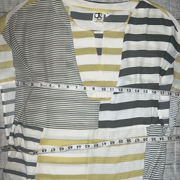 Anthropologie | Anthro One September Striped Short Sleeve Top Yellow Gray sz S - Picture 7 of 9
